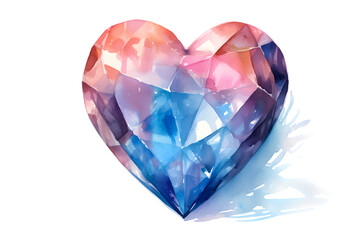 Fototapeta premium Diamond heart shaped gem watercolor illustration isolated on transparent background