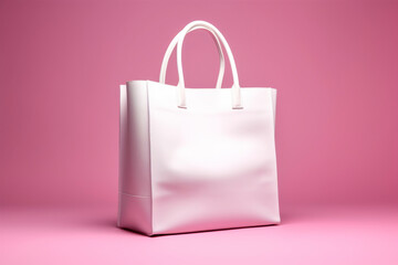 Shopping white blank tote bag mockup in simple pink background. Advertising concept for your design and promotion. - obrazy, fototapety, plakaty