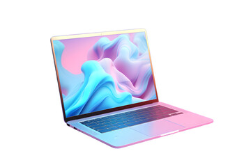 Colorful Laptop with paint splash on screen                                                                         3d illustration mock up isolated on transparent background