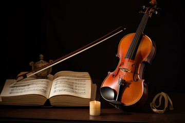 Fototapeta premium violin and bow on black