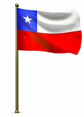 3d illustration of the Chile flag with pole