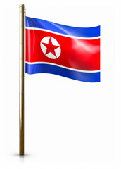 3d illustration of the North Korea flag with pole