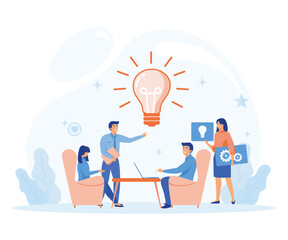 Innovation, improving career, business start concept.  characters searching for new ideas and decisions rising career to success. flat vector modern illustration