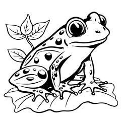 Cute Frog Coloring Pages for kids. Coloring book river fauna, vector illustration.
