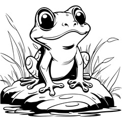 Cute Frog Coloring Pages for kids. Coloring book river fauna, vector illustration.