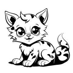 Kids Coloring Pages, Cute Cat Coloring Pages, Cat Character Vector Illustration