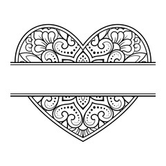 Frame in eastern tradition. Stylized with henna tattoos decorative pattern for decorating covers for book, notebook, casket, magazine, postcard and folder. Flower Heart in mehndi style.