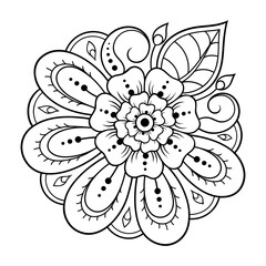 Mehndi flower pattern for Henna drawing and tattoo. Decoration in ethnic oriental, Indian style. Doodle ornament. Outline hand draw vector illustration.