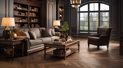 classic interior design with classic furniture and sofa.