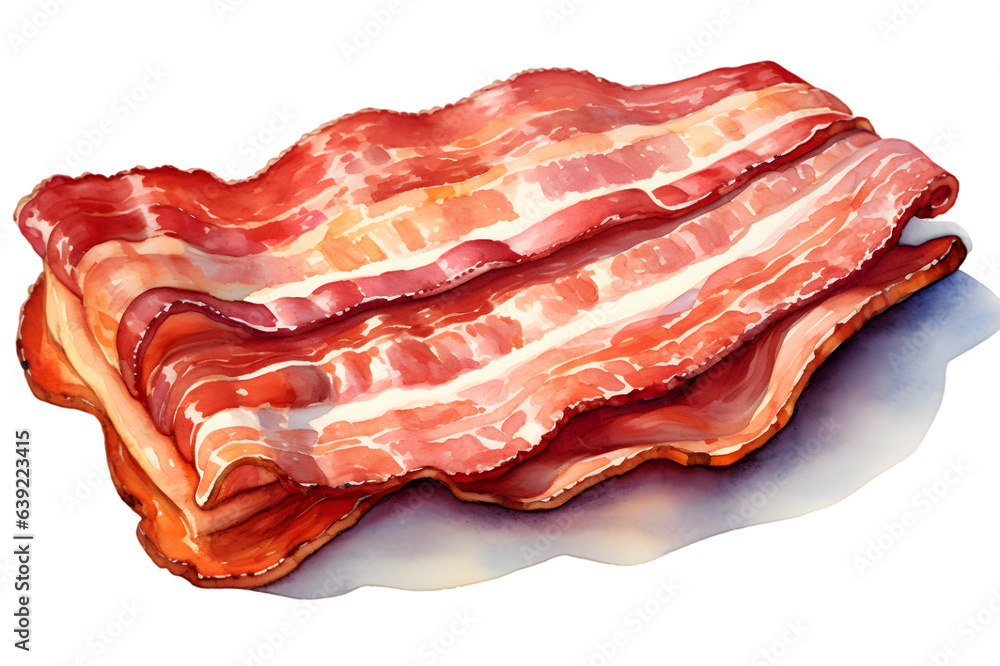 Wall mural Bacon slices  watercolor illustration isolated on transparent background  - Wall murals