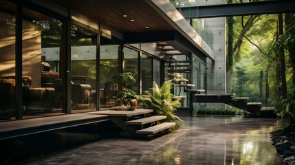 Fototapeta premium Modern masterpiece blends glass, concrete, and steel harmoniously 