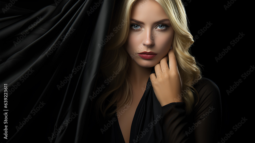 Wall mural portrait of beautiful blond woman on black background