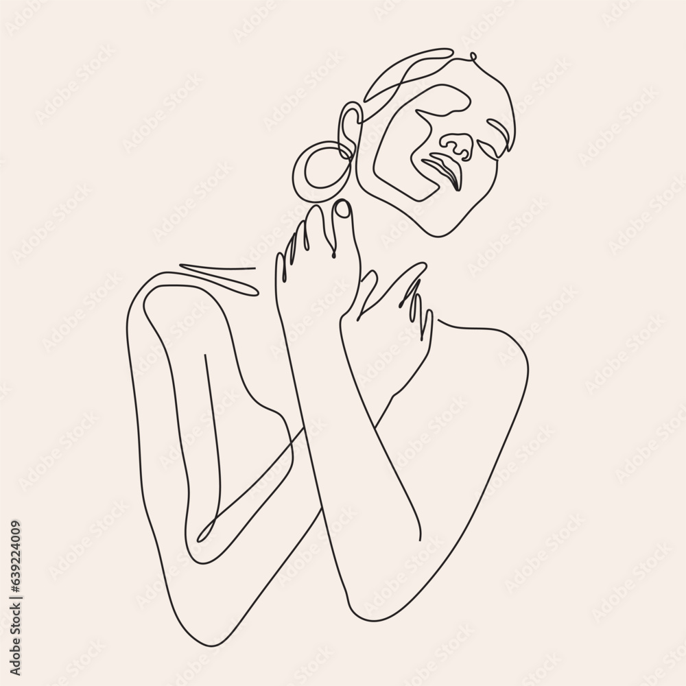 Wall mural abstract woman face line drawing. line art print. cosmetics logo. fashion sketch