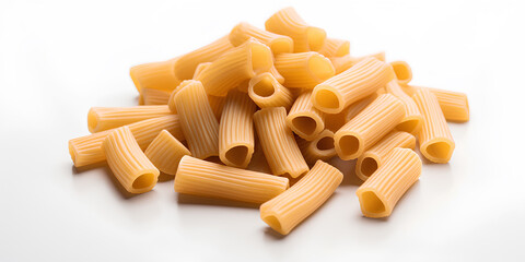 Raw rigatoni pasta isolated on white background.