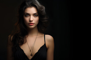 Fototapeta premium portrait of beautiful woman in black dress