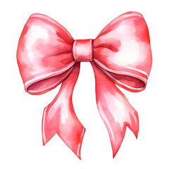 Pink bow watercolor illustration isolated on transparent background 