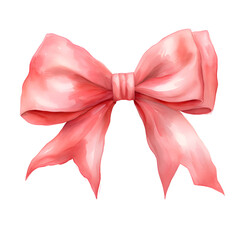 Pink bow watercolor illustration isolated on transparent background 
