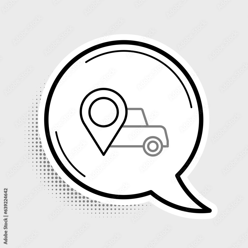 Poster line map pointer with taxi icon isolated on grey background. location symbol. colorful outline conce