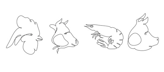 Animals one line Minimalist. Vector illustration. Continuous one line drawing.