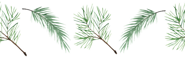 Christmas watercolor horizontal seamless pattern with fir.Winter pattern