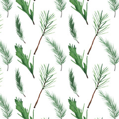 Naklejka premium Christmas watercolor horizontal seamless pattern with fir.Winter pattern