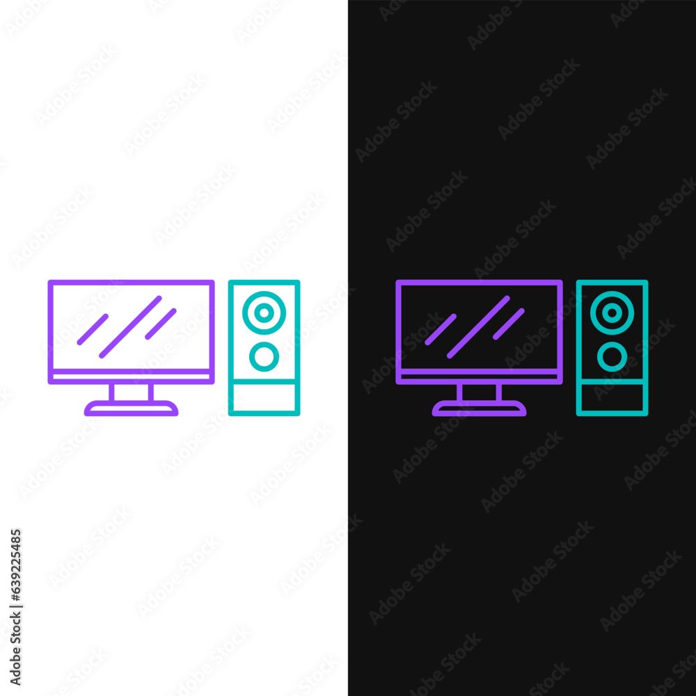 Poster line computer monitor icon isolated on white and black background. pc component sign. colorful outli
