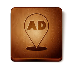 Brown Advertising icon isolated on white background. Concept of marketing and promotion process. Responsive ads. Social media advertising. Wooden square button. Vector