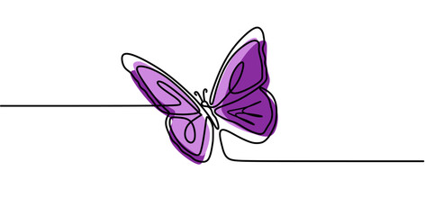Butterfly Continuous One Line Drawing. Simple Butterfly One Line Drawing. Minimalist Contour Illustration.