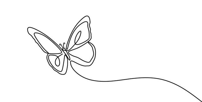 Butterfly Continuous One Line Drawing. Simple Butterfly One Line Drawing. Minimalist Contour Illustration.