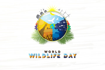 World Wildlife Day Banner Design. World's Wildlife emblem concept design in paper art origami style. Vector Illustration. EPS 10.

