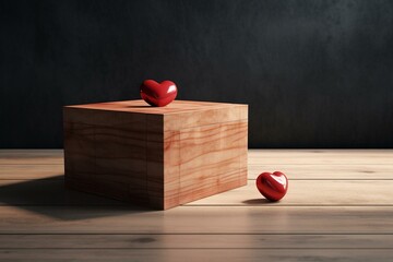 A 3D wooden box with a red heart enclosed, symbolizing delivery. Generative AI