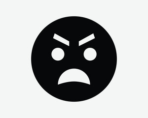 Angry Face Icon Emoji Emoticon Emotion Facial Expression Annoyed Pissed Furious Anger Mad Black White Outline Shape Vector Clipart Artwork Sign Symbol