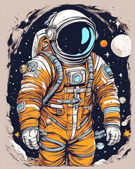 An astronaut in a space suit in space, flat vector style illustration for sticker.