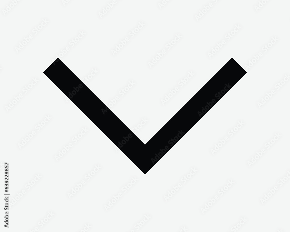 Poster caret down symbol arrow point pointer under south underneath bottom black white outline shape vector