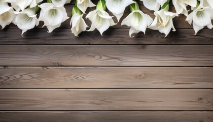 White calla lily flowers on wooden background with copy space.