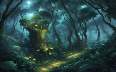 Fototapeta na wymiar Fantasy trees forest HD wallpaper digital art