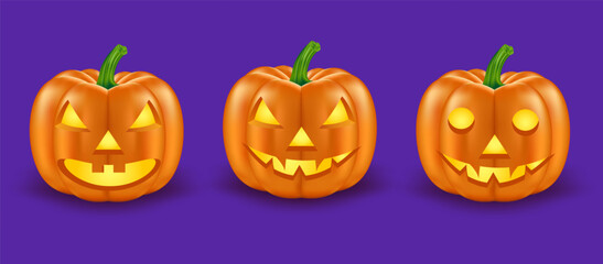 Set 3d pumpkin halloween decoration