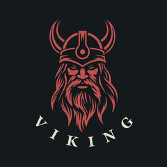 Nordic viking logo. Norse warrior icon. Horned barbarian helmet symbol. Norseman Odin emblem. Vector illustration.