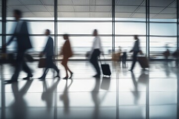 Fototapeta na wymiar people walking in airport in motion blur