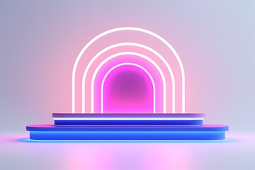 Neon podium with arch in neon light