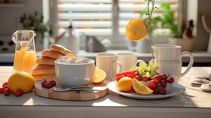fresh breakfast on modern kitchen, ai generated