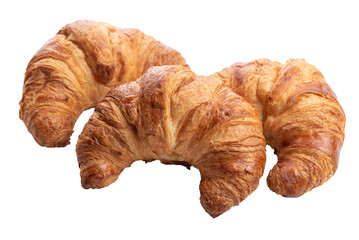 PNG. Three fresh croissants. Isolate on white background
