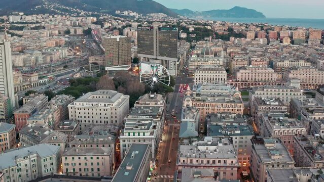 Aerial down Via XX Settembre shows Genova Brignole and Corte Lambruschini, Genoa