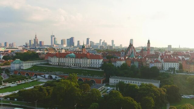 Aerial sunset view of Warsaw's Old Town