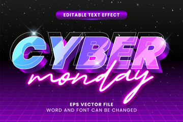 Cyber monday purple neon 3d editable vector text effect