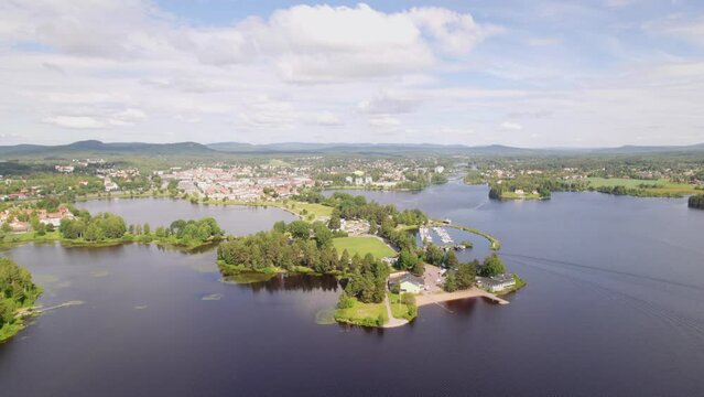 Aerial view over Bolln&auml;s, Sweden from the water.