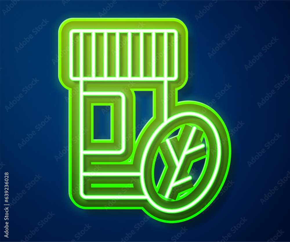 Wall mural glowing neon line vitamin complex of pill capsule icon isolated on blue background. healthy lifestyl