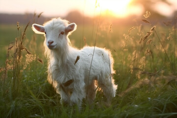 Grass domestic goat mammal sun summer cute farming rural animals baby landscape green