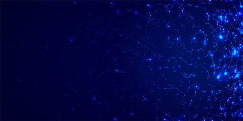 Digital technology internet network connection blue background, cyber nano information, abstract futuristic communication, innovation science future tech data, Ai big data, lines dots illustration 3d