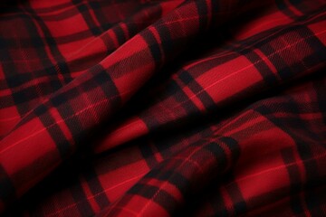 A detailed red and black flannel pattern creates an abstract background. Generative AI